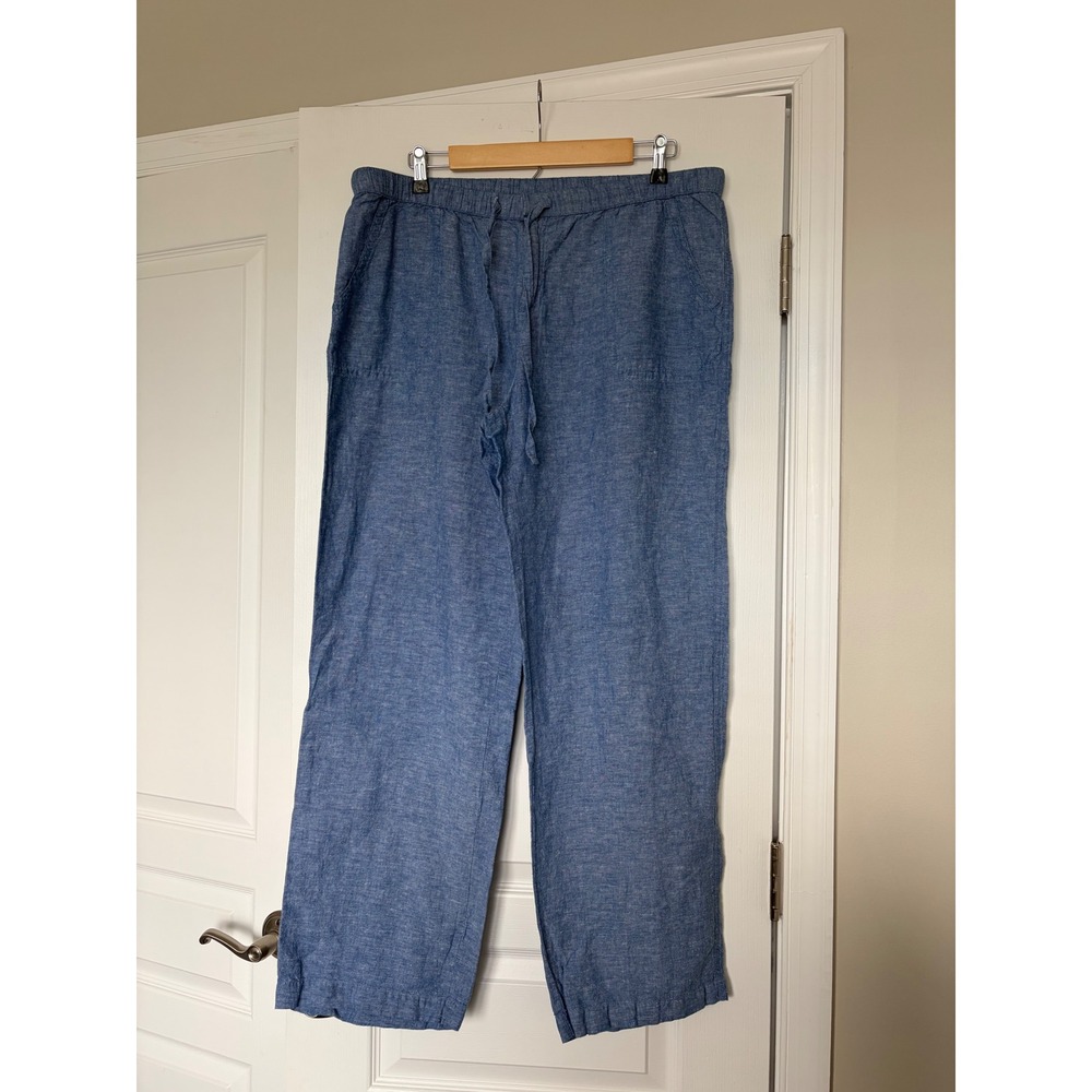 Liz Claiborne Blue Linen Blend Wide Leg Drawstring Pants Large Chambray Style